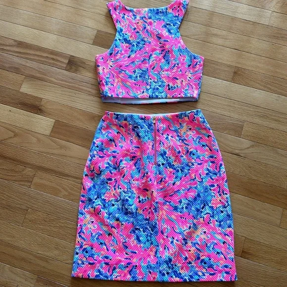 Lilly Pulitzer Two Piece Dress- coral pattern - Picture 3 of 5